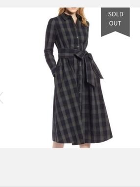 Nordstrom 1901 Plaid Shirt Dress with Tie Belt 100% Cotton